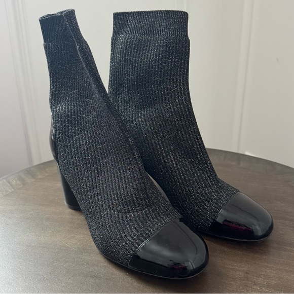 Sandro Captoe Glitter Black Patent Leather Sock Booties - Size 39 - NWOT - Picture 2 of 8